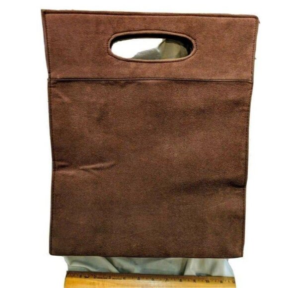 Vintage-Inspired Brown & Gold Brocade Handbag With Suede Accents Snap Closure & - Picture 5 of 6